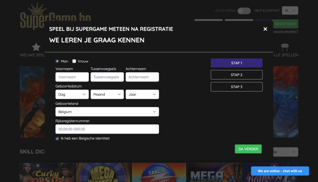 registratie bij supergame casino